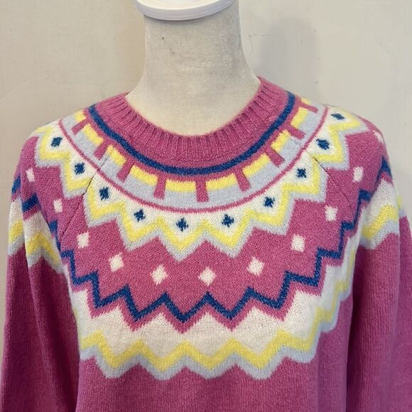 Vince Camuto pink long sleeve crew neck patterned sweater Size XS New - Picture 4 of 7